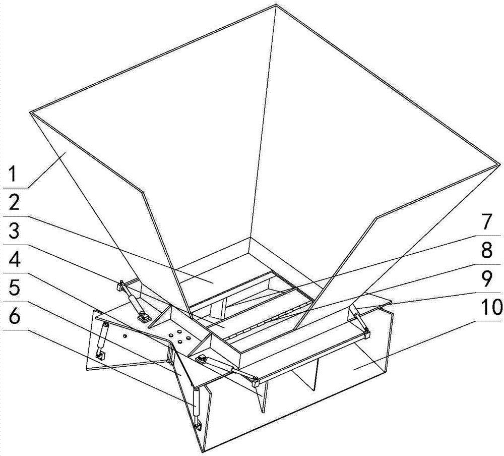 Discharging hopper capable of achieving flat heaping of fallen materials