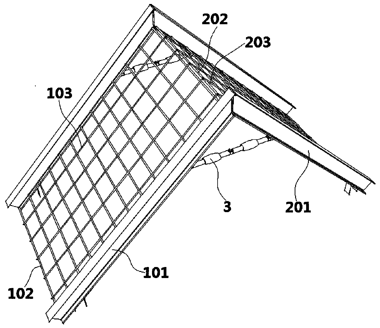 Self-stabilized variable-slope high-performance prefabricated roof