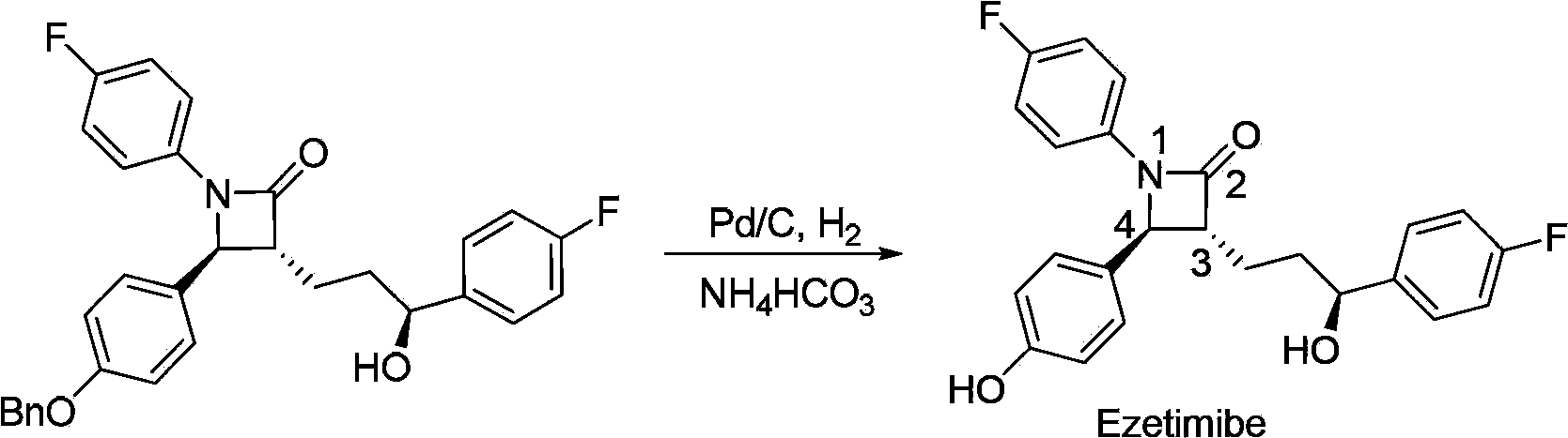 Synthetic method of ezetimibe, and intermediate used in synthetic method