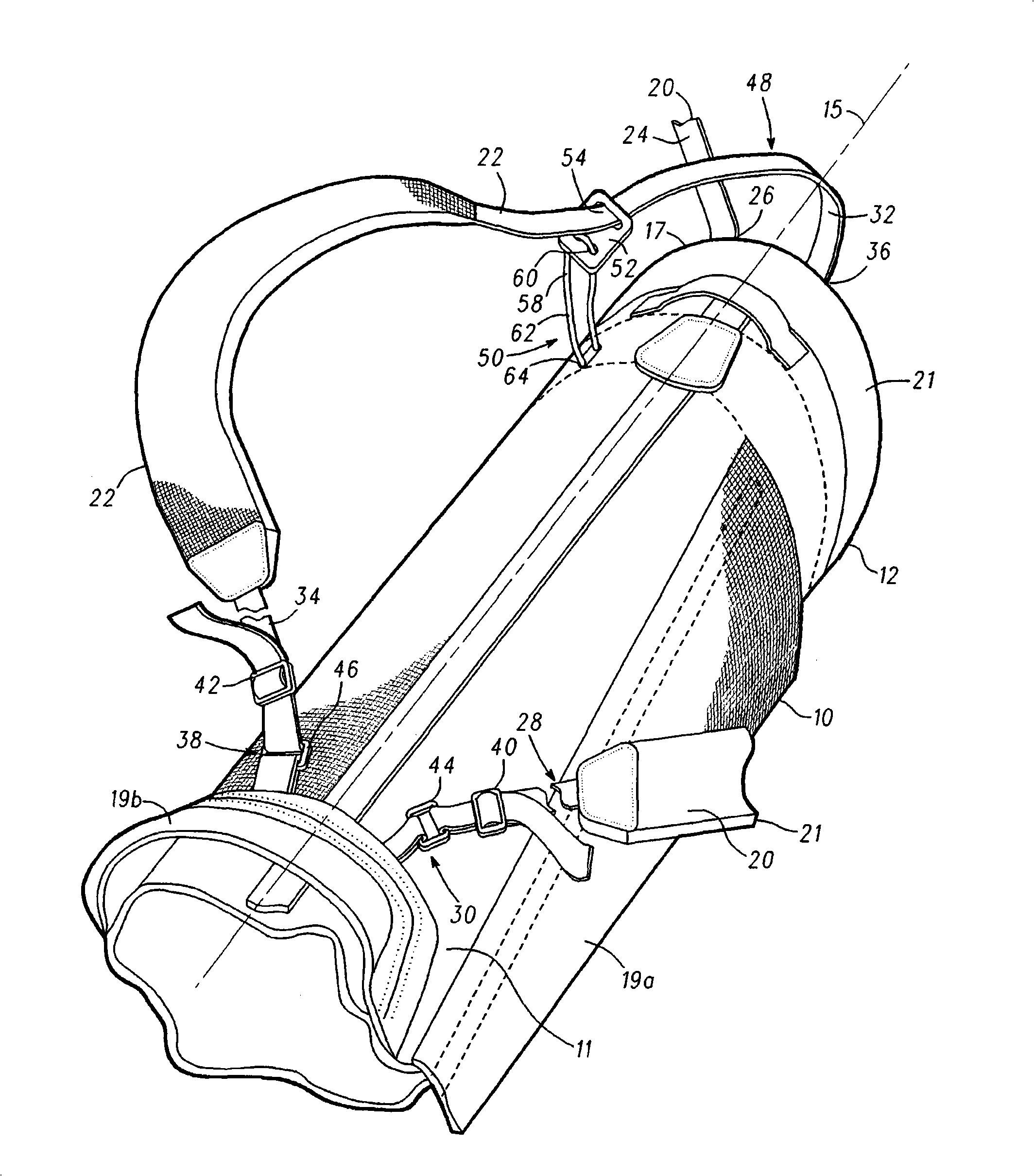 Golf bag with strap guide assembly