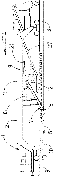 Machine comprising a lifting device for receiving bulk material of a track bed