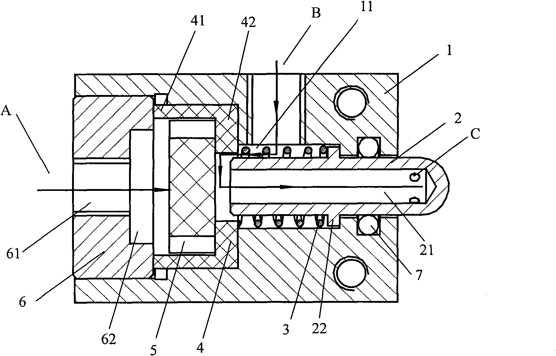 Two-position three-way valve