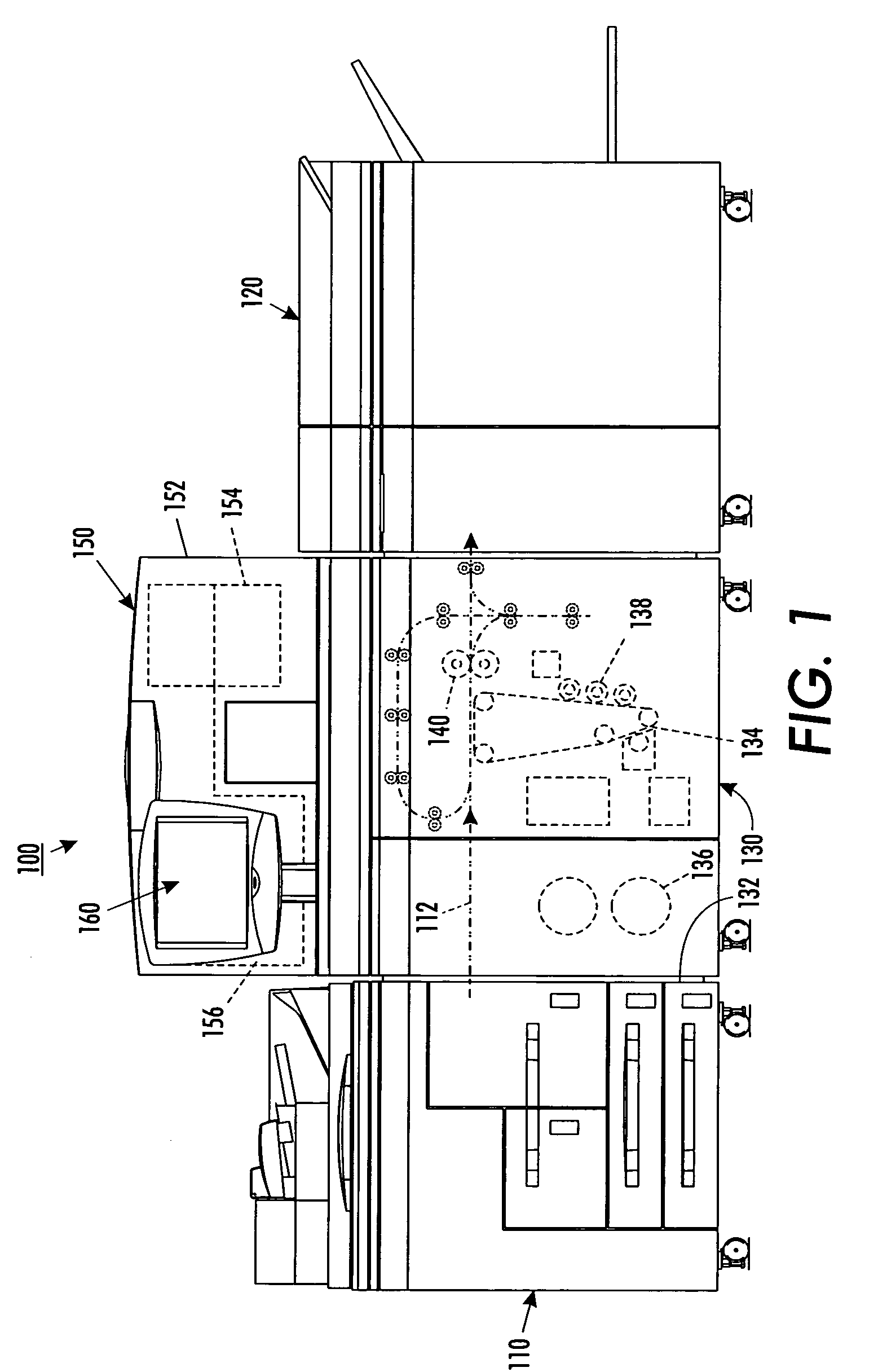 Image producing machine having a footprint-reducing tower