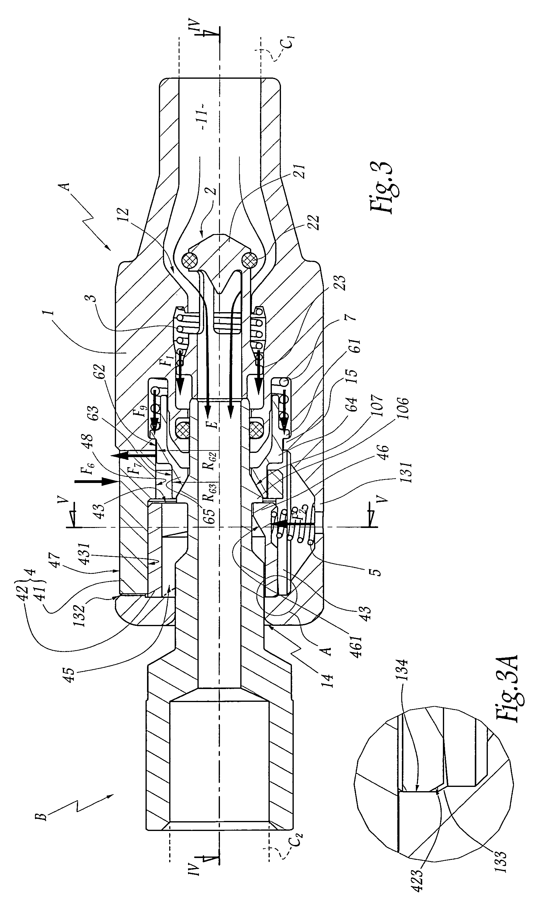 Quick connection and method for uncoupling the male and female elements of such a connection