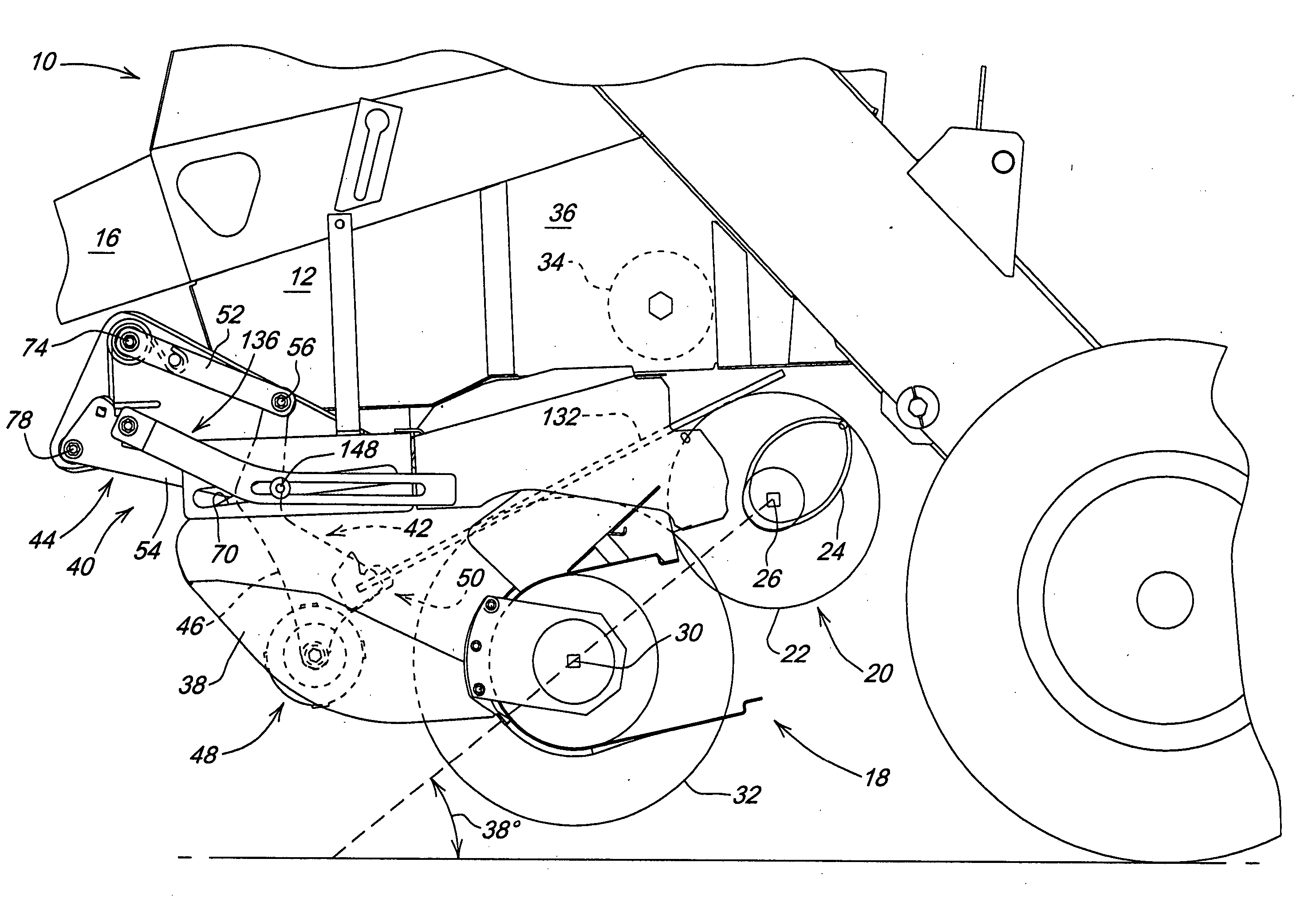 Integrated crop baffle and hold-down assembly used with baler pick-up and suspension for same