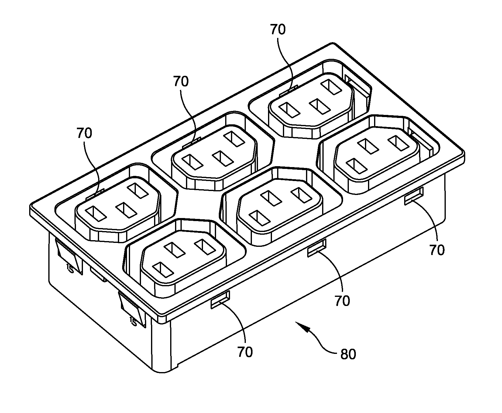 Dual column gang outlets for minimizing installation space