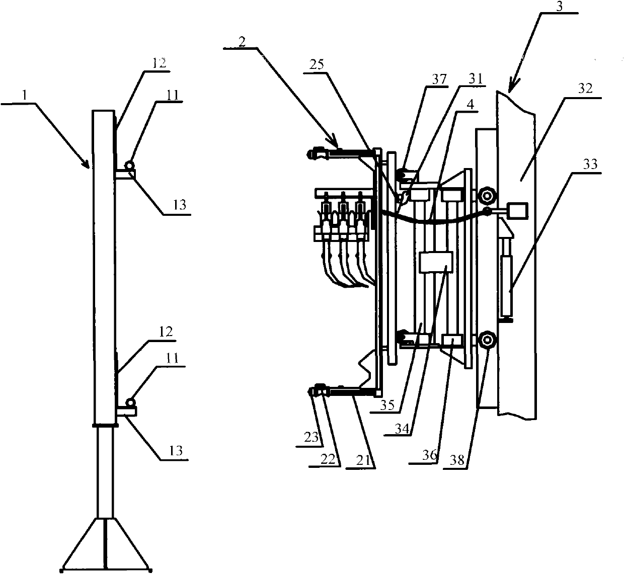 Power automatic conversion connection system of tyre crane with double power supplies