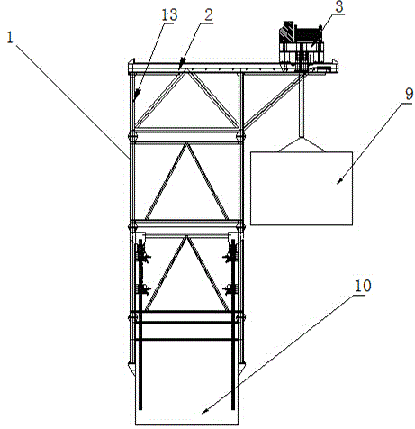 Self-elevating type hanging bracket device for mounting steel tower and construction method for steel tower