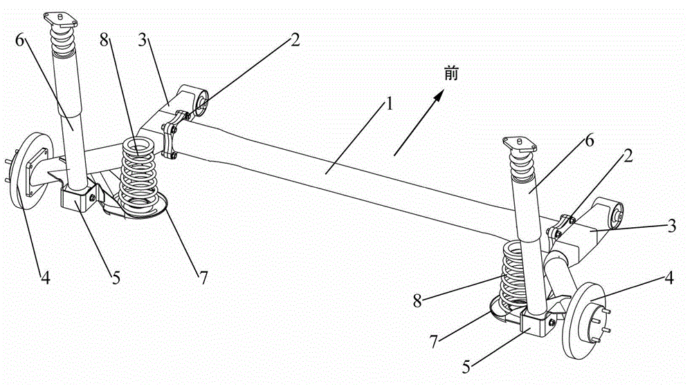 Light-weight assembly-type automobile twist beam suspension