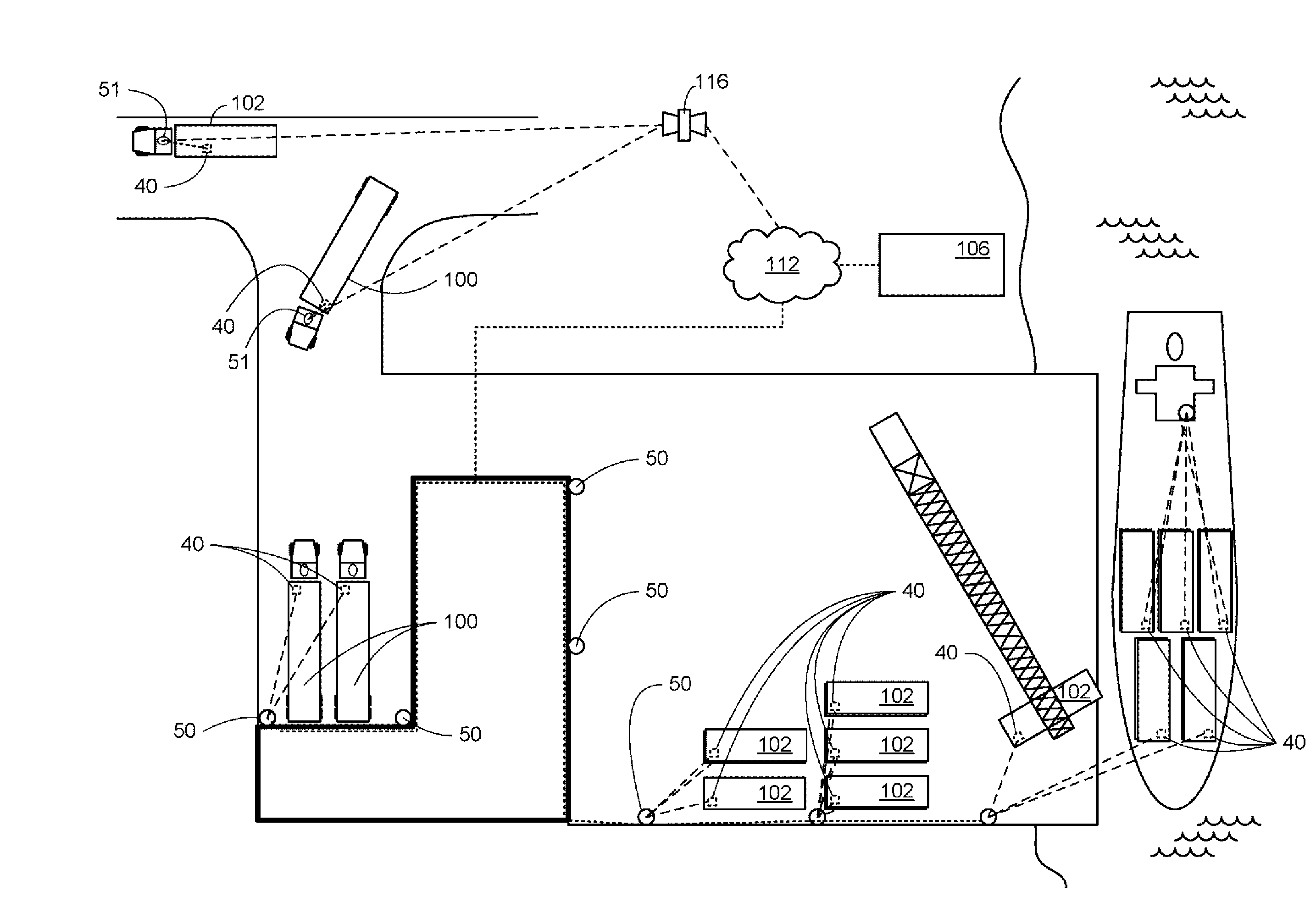 Antenna in cargo container monitoring and security system