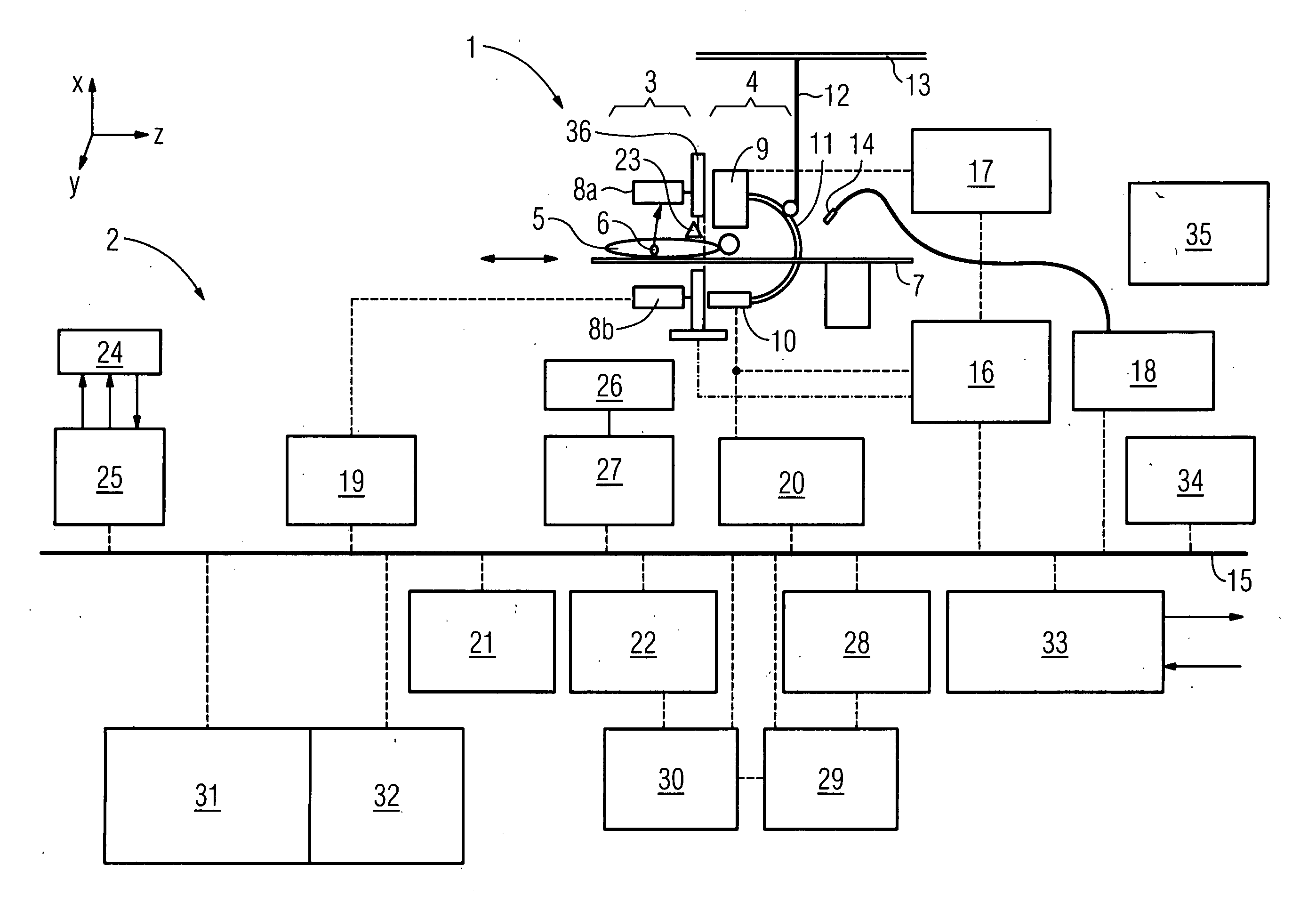 Diagnosis device for radiographic and nuclear medical examinations