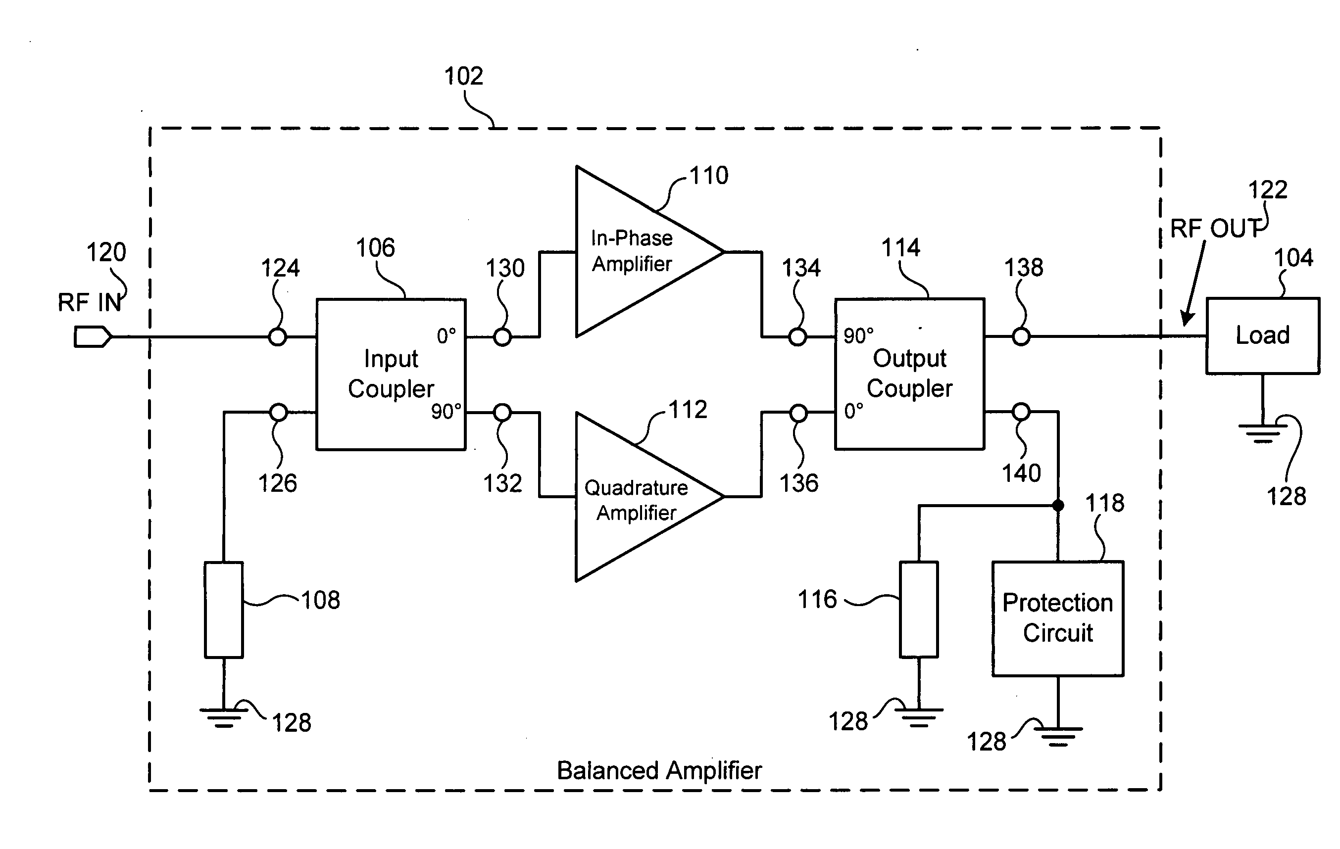 Balanced amplifier with protection circuit