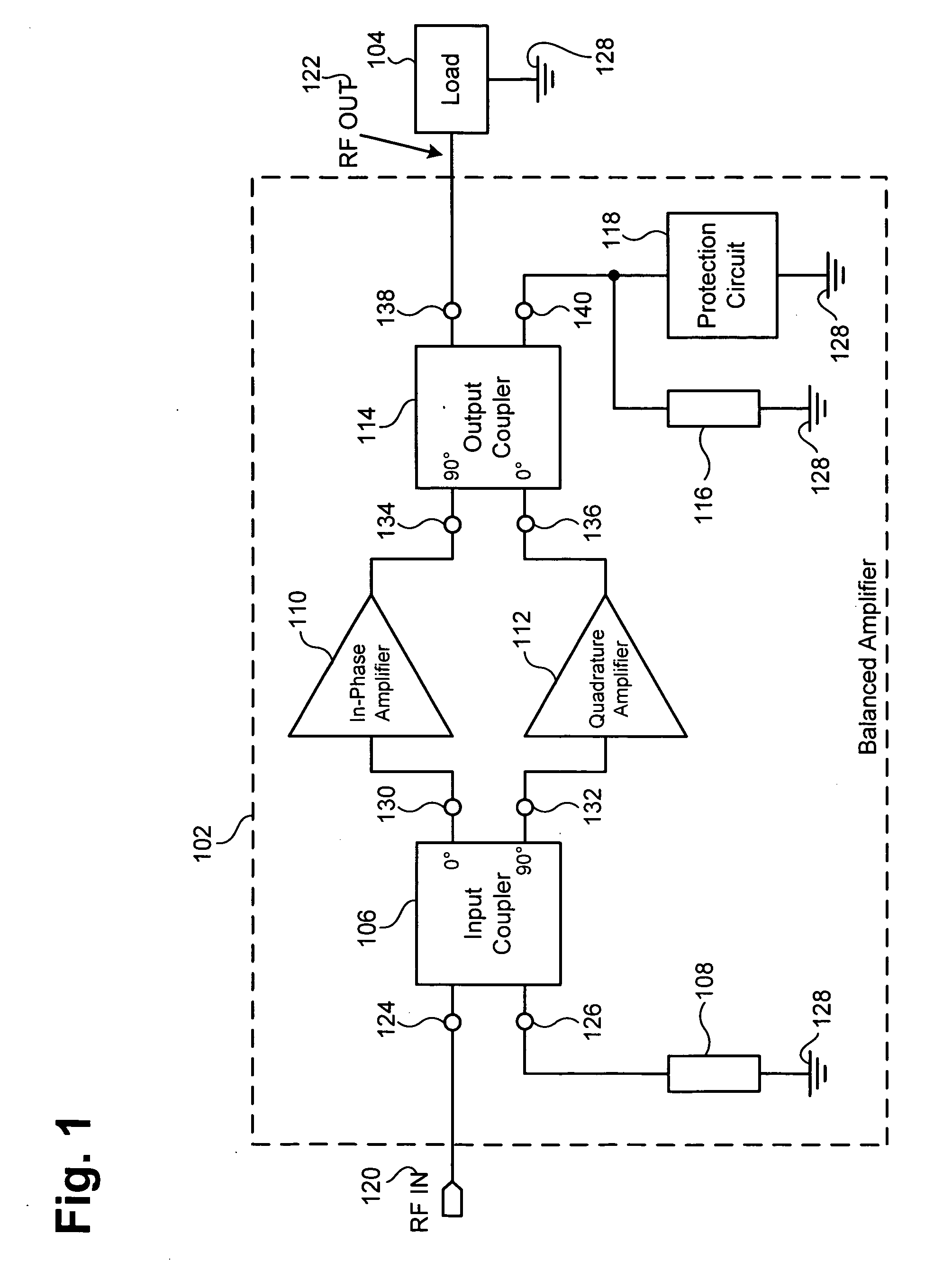 Balanced amplifier with protection circuit