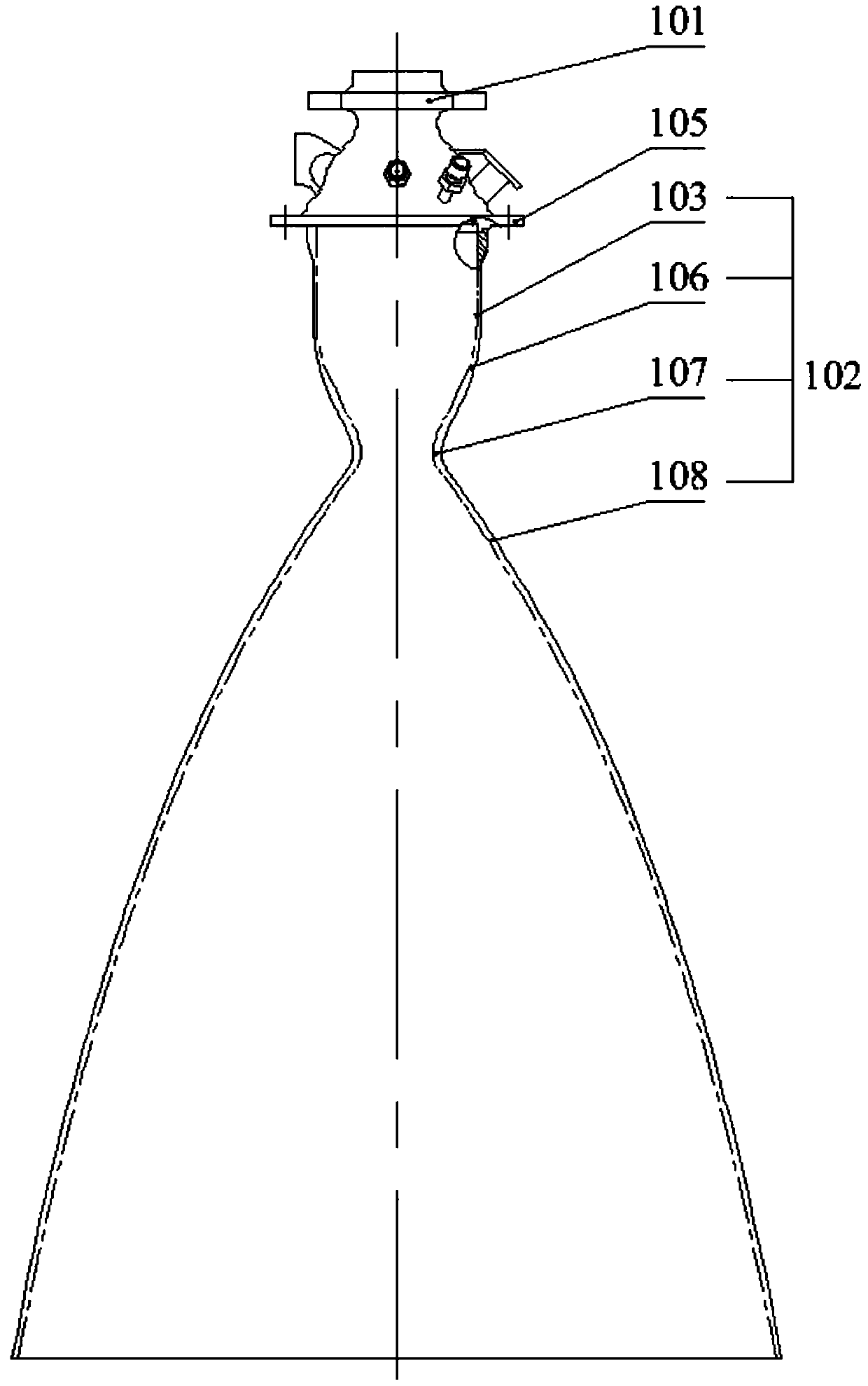 Performance testing device for variable thrust rocket engine or thrust chamber of engine