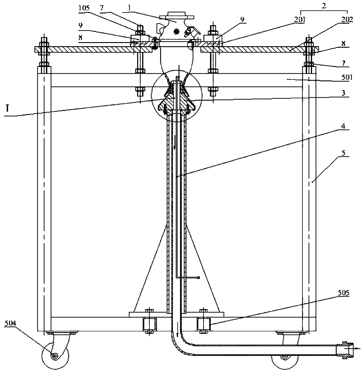 Performance testing device for variable thrust rocket engine or thrust chamber of engine