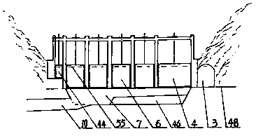 Device for clearing away deposited silt in storage reservoir region permanently and continuously in all directions