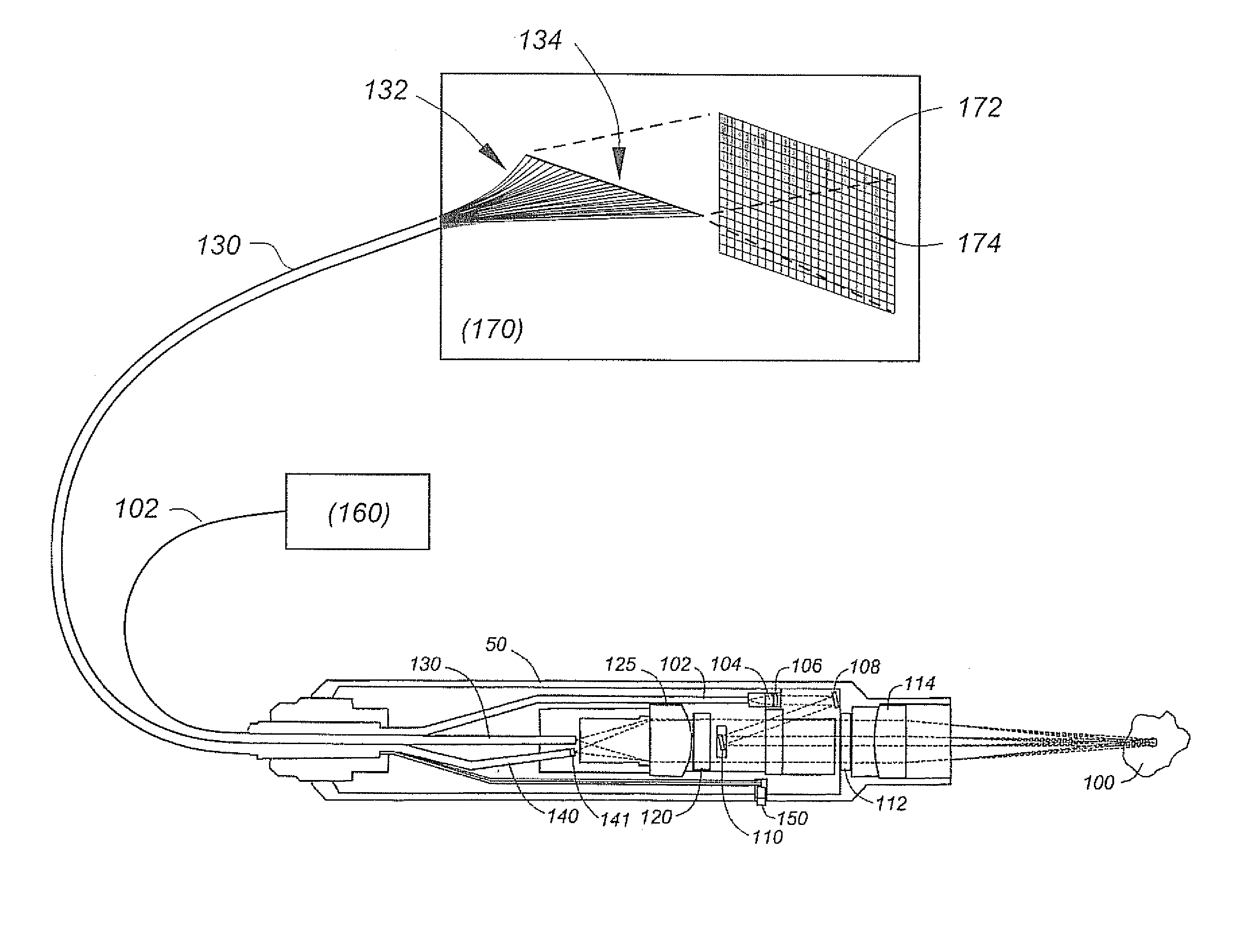 Large-collection-area raman probe with reduced background fluorescence