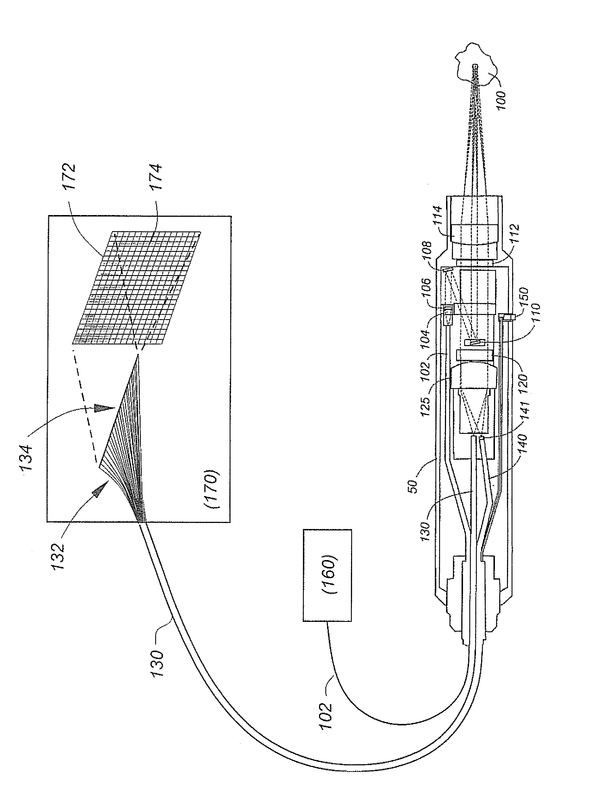 Large-collection-area raman probe with reduced background fluorescence