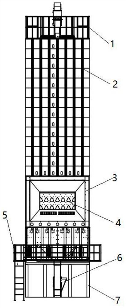 Efficient dust removal and heat preservation type circulating stirring-cage-free grain drying machine