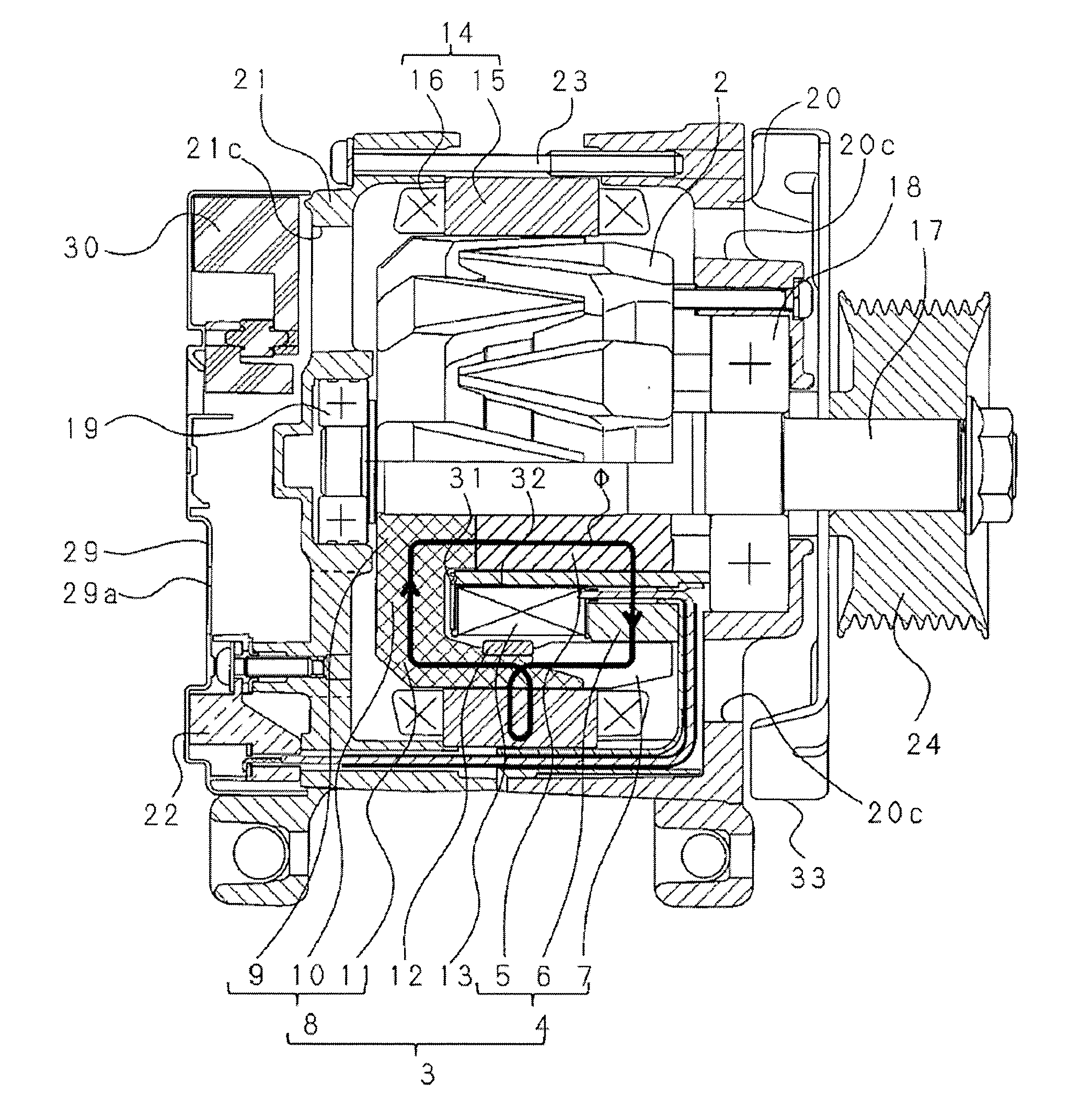 Vehicle brushless ac generator