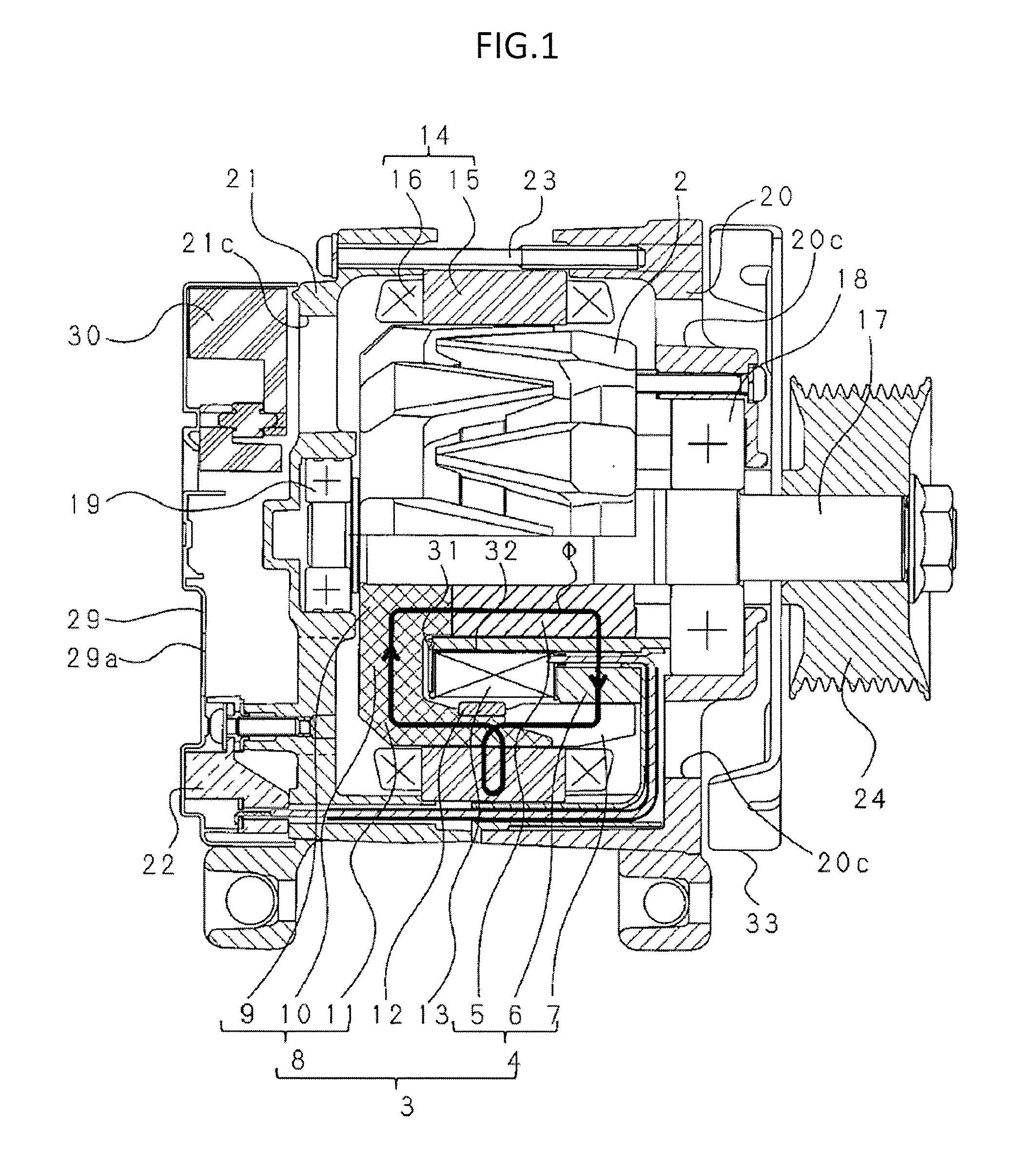 Vehicle brushless ac generator