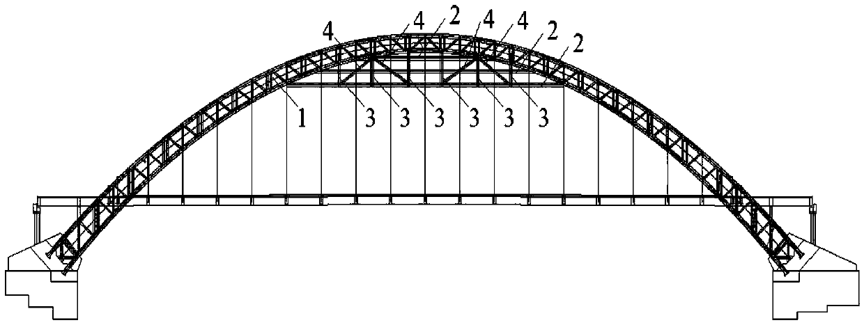 Arch rib face internal multi-point restrained and distributed tied-arch bridge