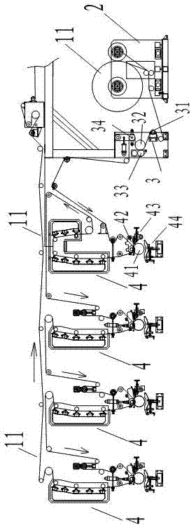 Printing synchronous embossing production device for leatherette paper