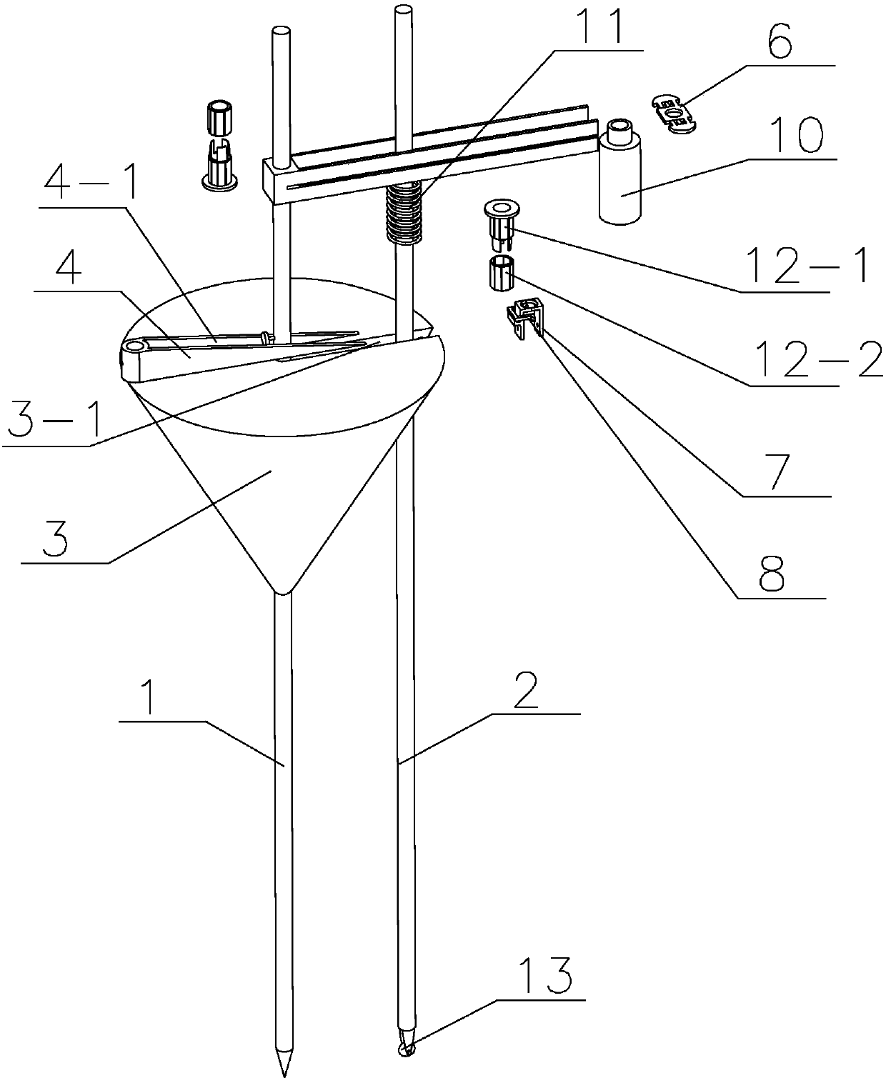 Detection tool for measuring small diameter of tapered table at inner end of deep hole