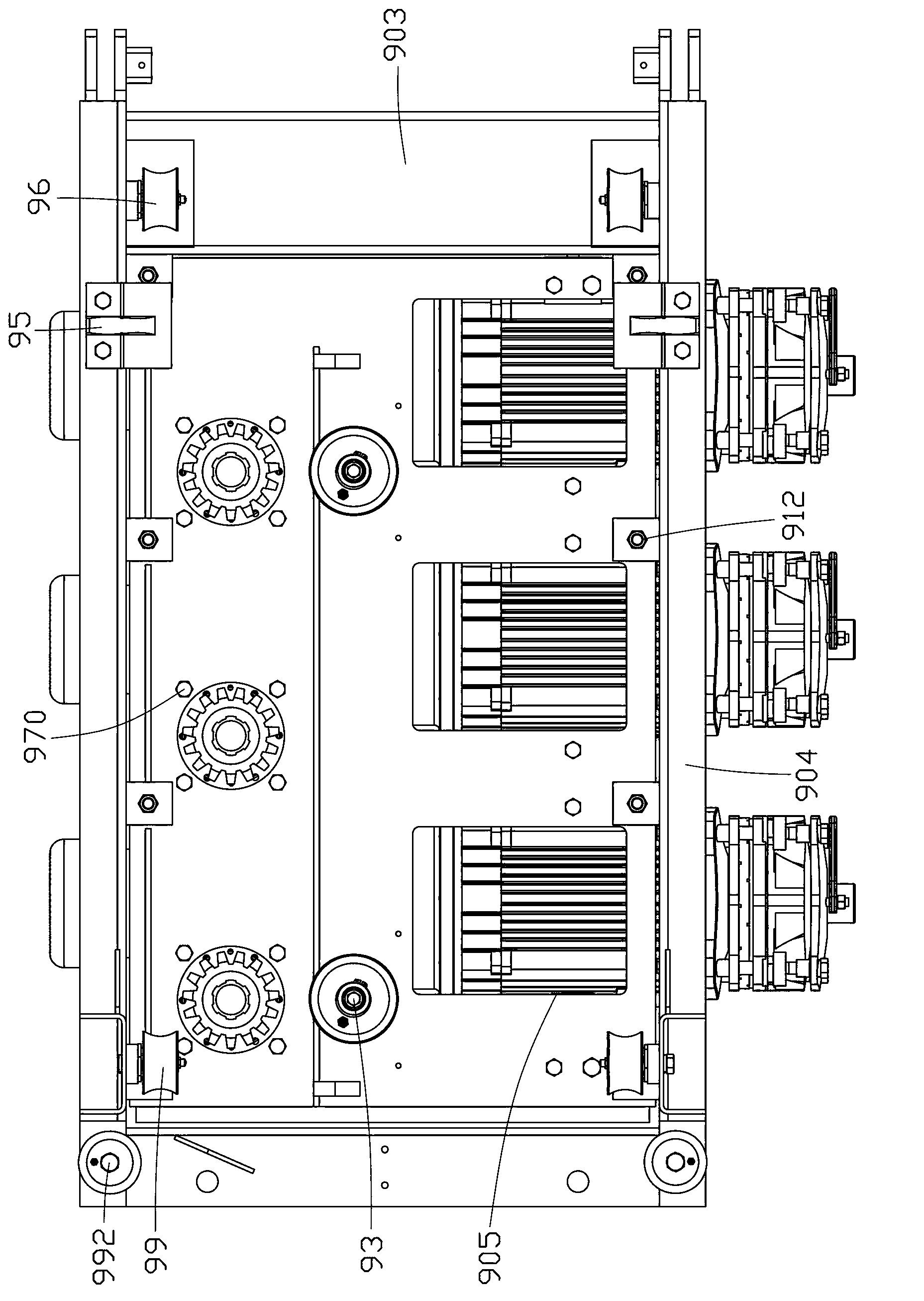 Driving body supporting frame for construction hoisting machine and driving body assembly transmission line with same