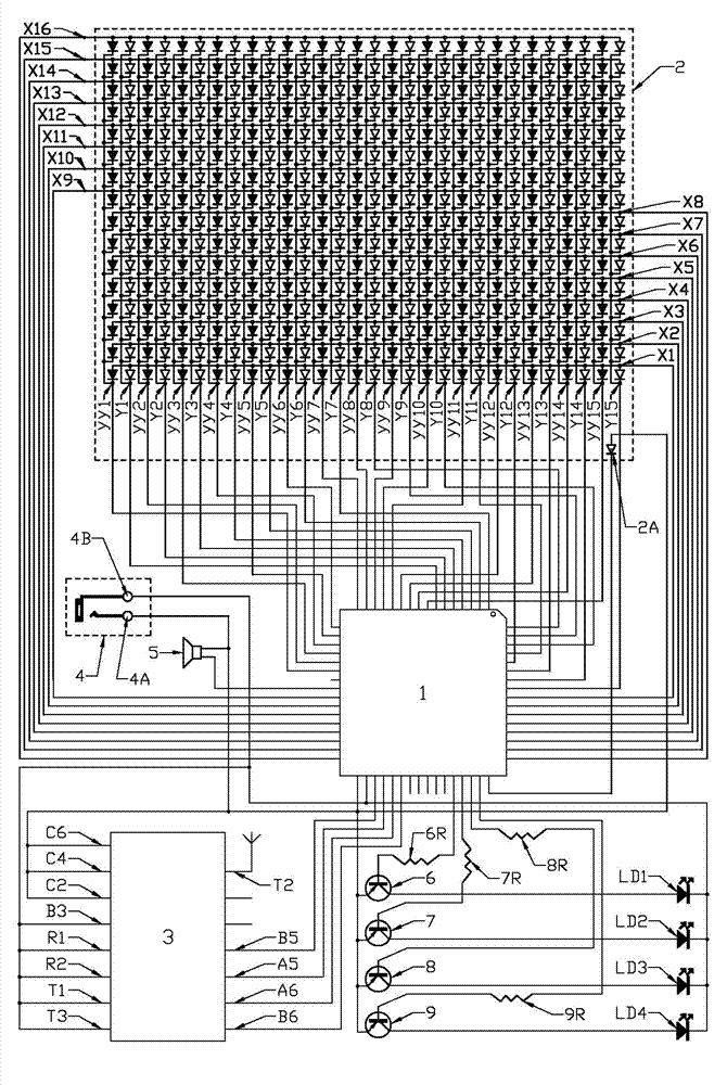 Integrated LED (Light-Emitting Diode) lattice module with laser diode for Bluetooth remote control single board