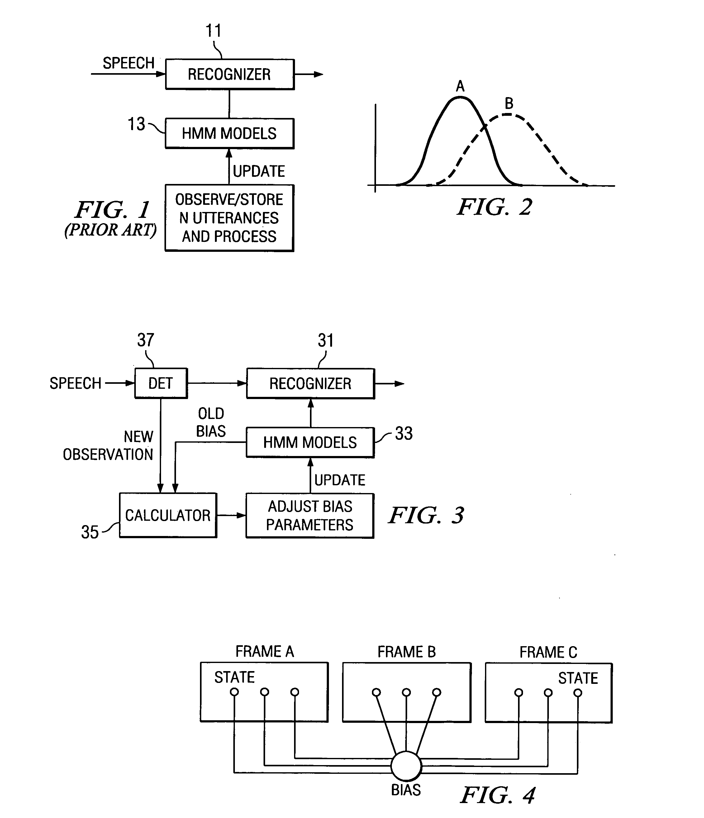 Incremental adjustment of state-dependent bias parameters for adaptive speech recognition