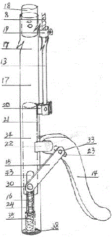 Shearing fruit picker vertical to telescopic regulating rod