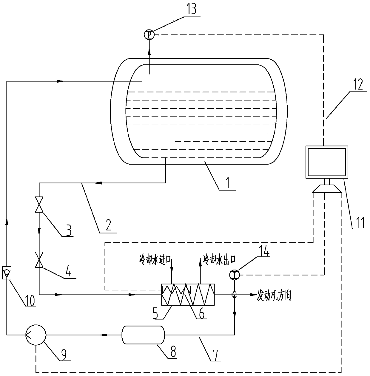 Intelligent supercharging device and supercharging method for low-temperature heat-insulated container