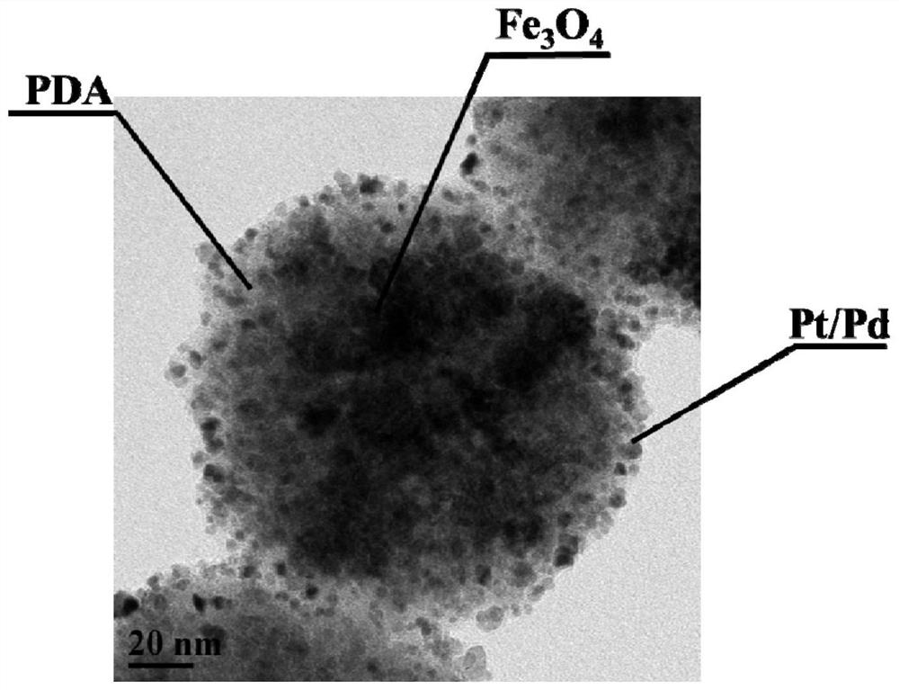 Preparation method of polydopamine mediated magnetic bimetallic nano-enzyme