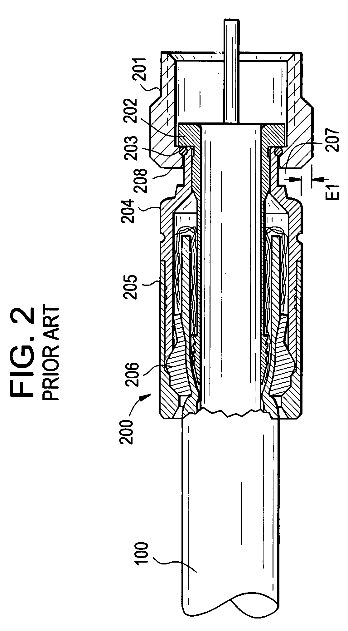 Coaxial connector and coaxial cable connector assembly and related method