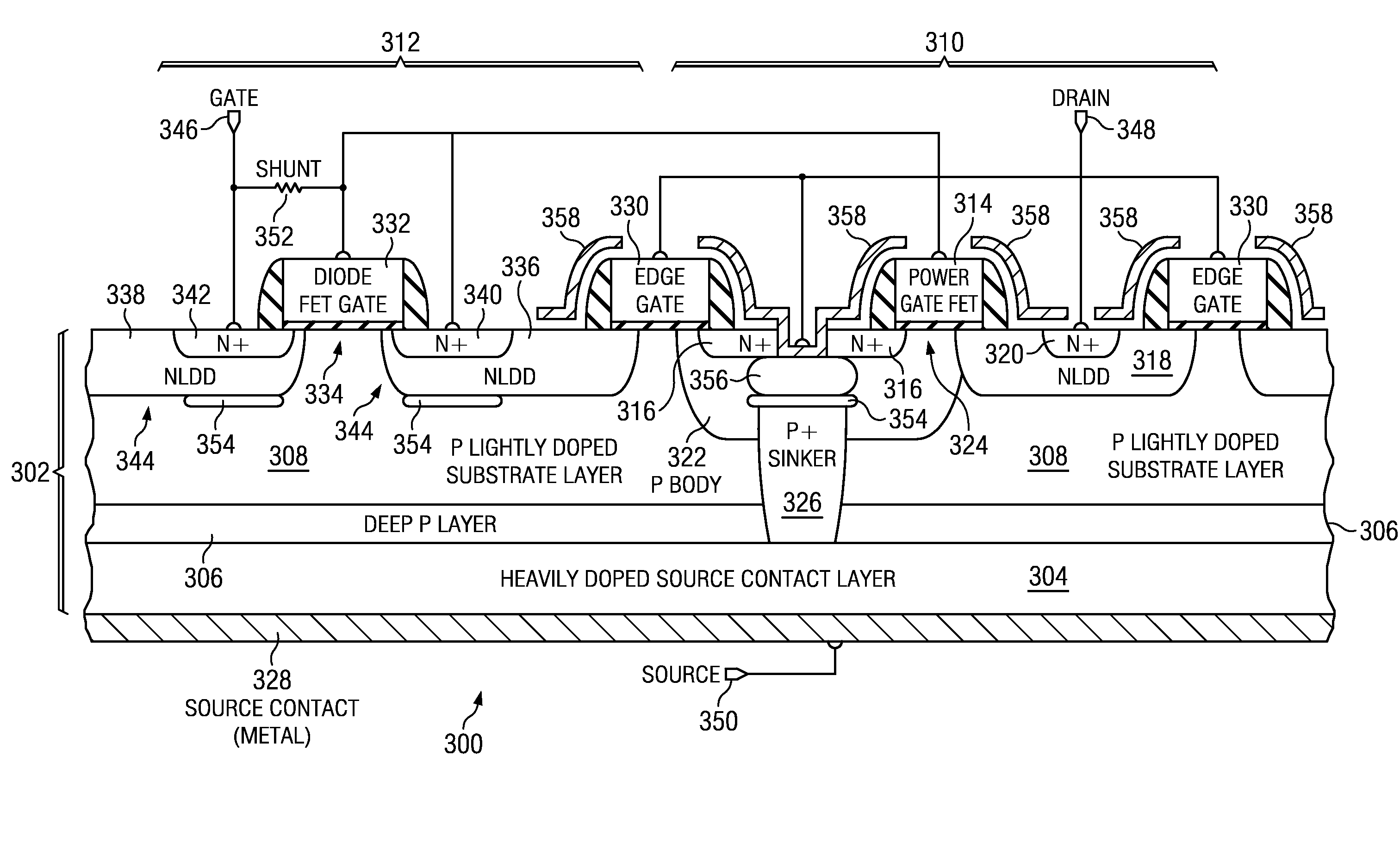 Power mosfet with integrated gate resistor and diode-connected mosfet