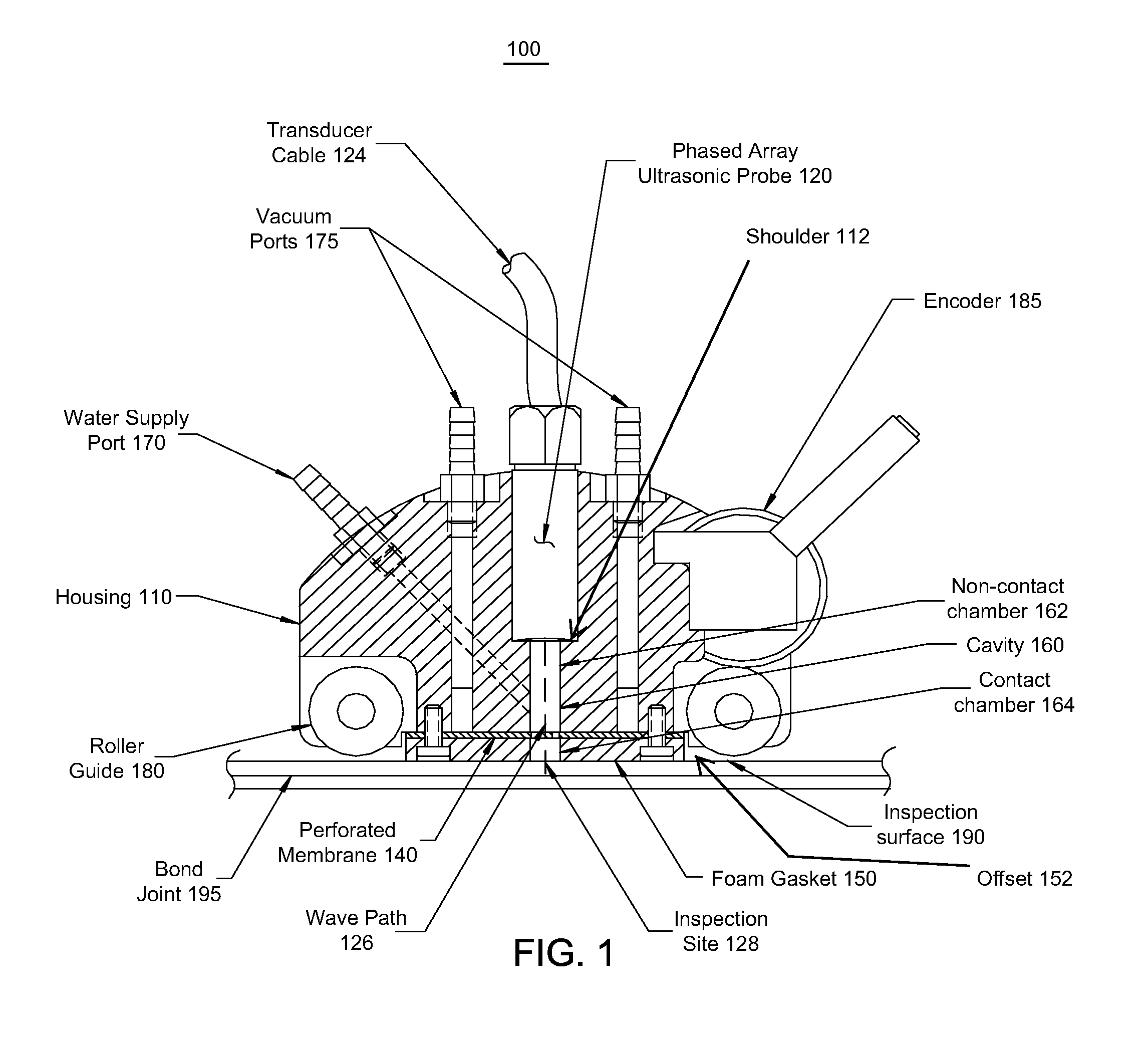 Ultrasonic probe deployment device for increased wave transmission and rapid area scan inspections