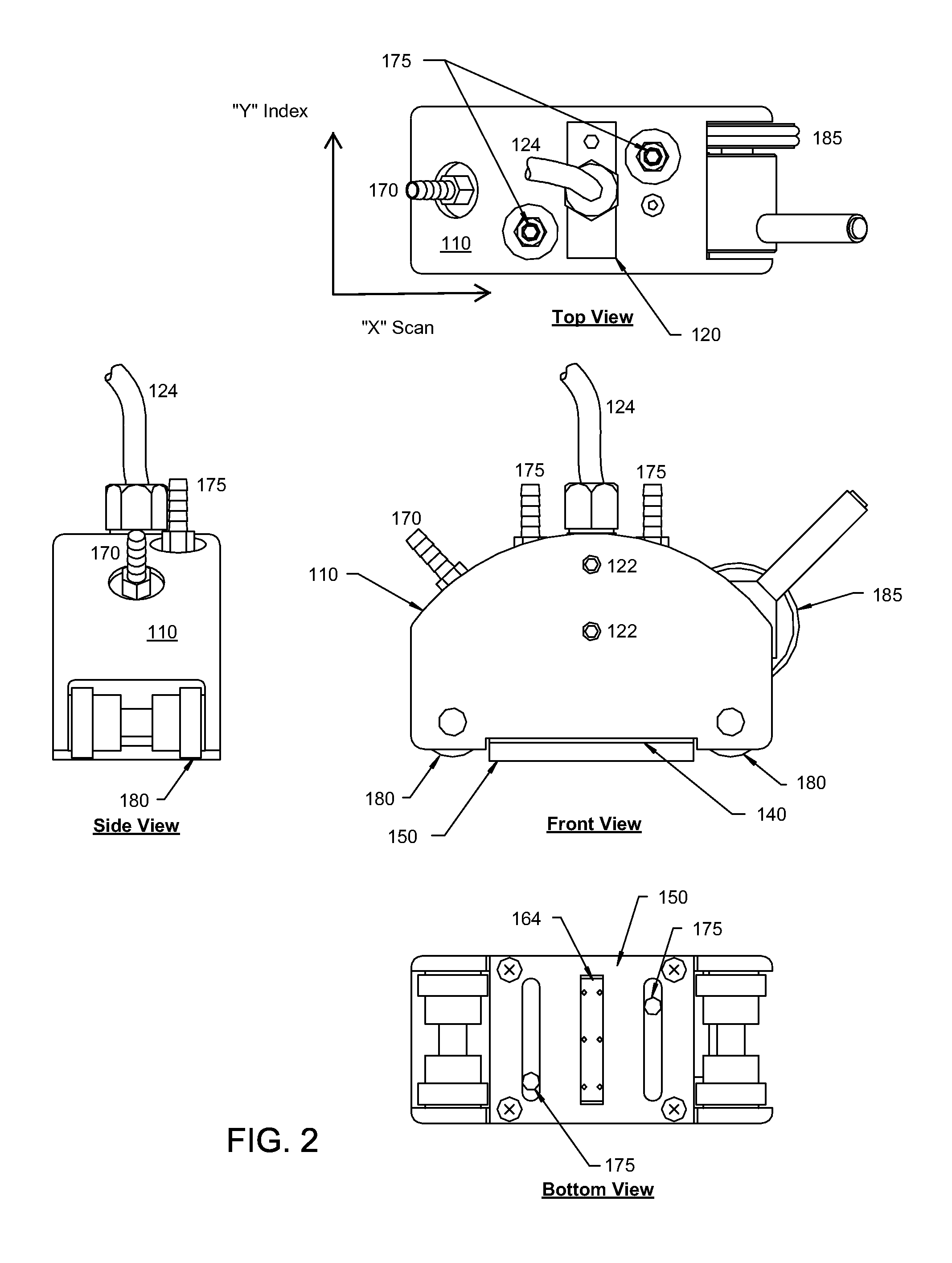 Ultrasonic probe deployment device for increased wave transmission and rapid area scan inspections