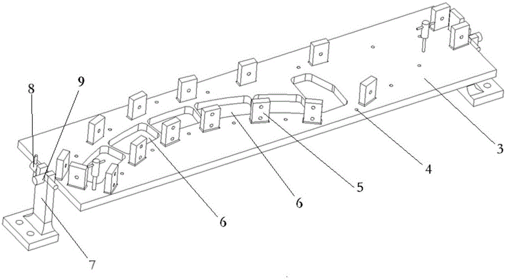 Welding jig for conducting vacuum electron beam welding on airplane flap sliding rail structural part