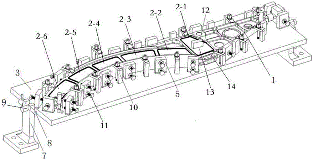 Welding jig for conducting vacuum electron beam welding on airplane flap sliding rail structural part