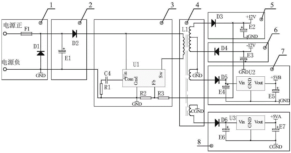 Adjustable multi-output isolated voltage stabilizing power circuit