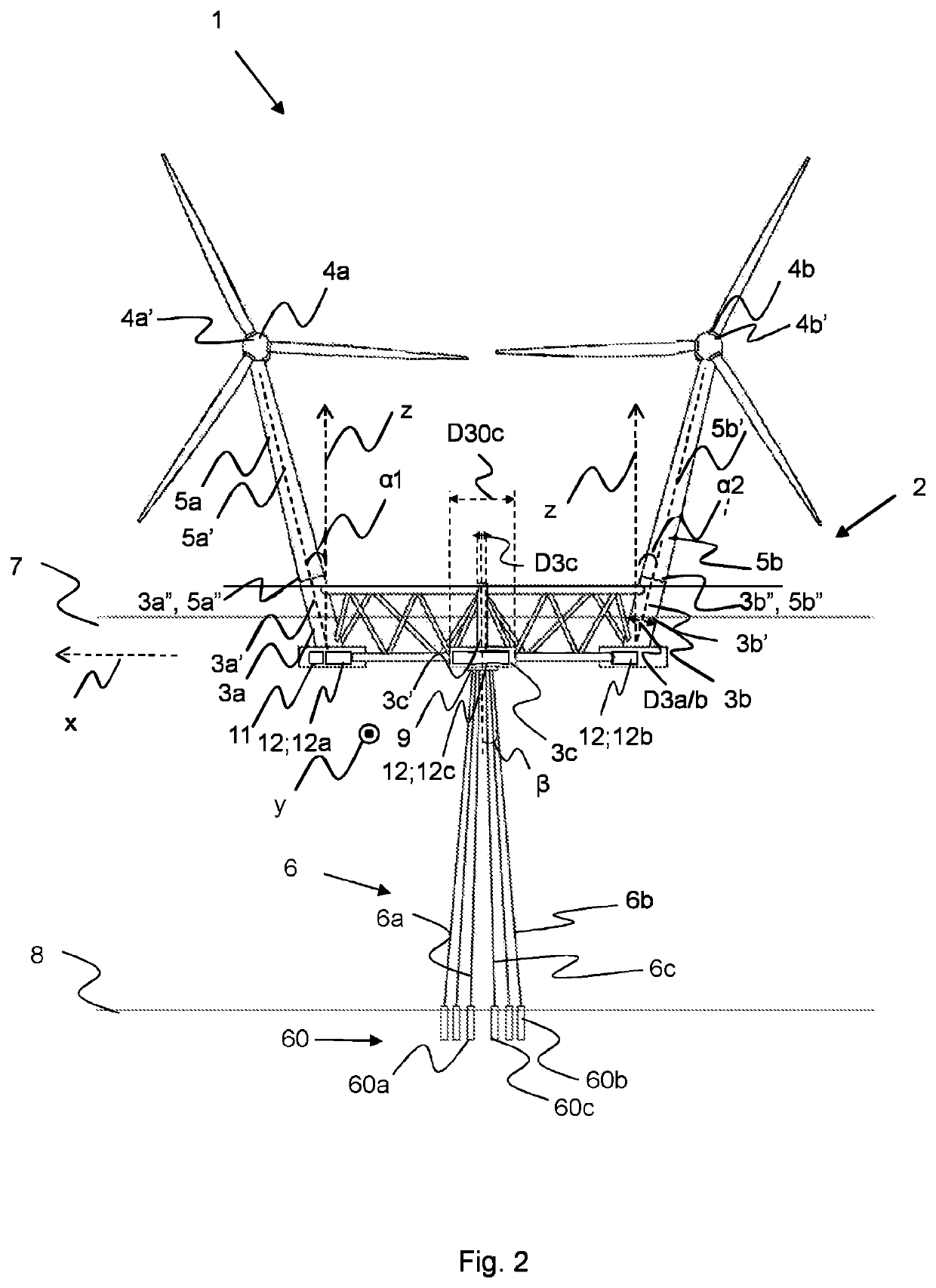 Floating wind power platform with tension leg device