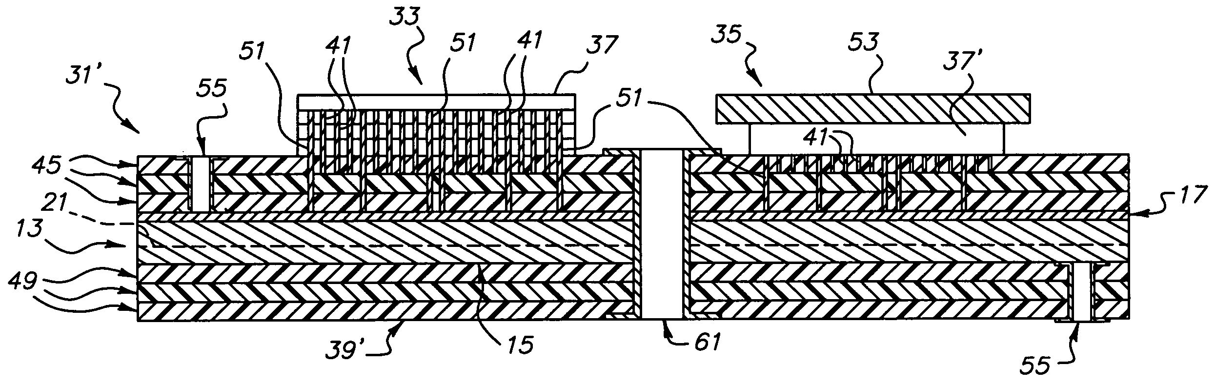 Circuitized substrate with internal cooling structure and electrical assembly utilizing same