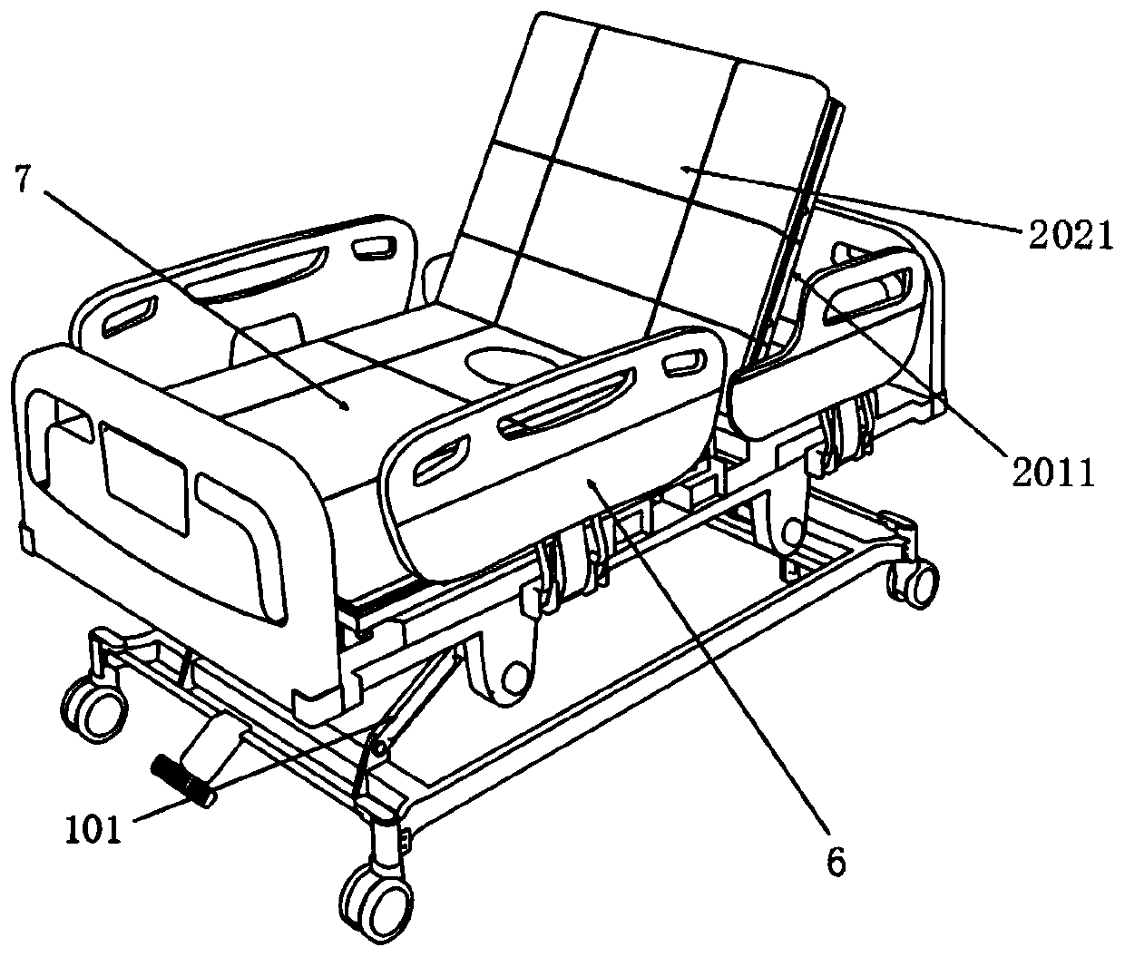 Nursing bed with wheelchair