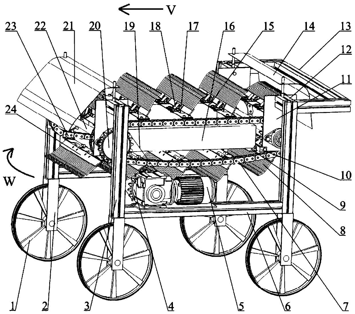 A hand-push chrysanthemum picking device