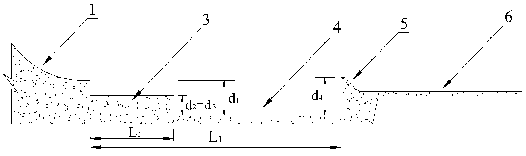 High-low ridge stilling pool achieving double-layer disperse energy dissipation