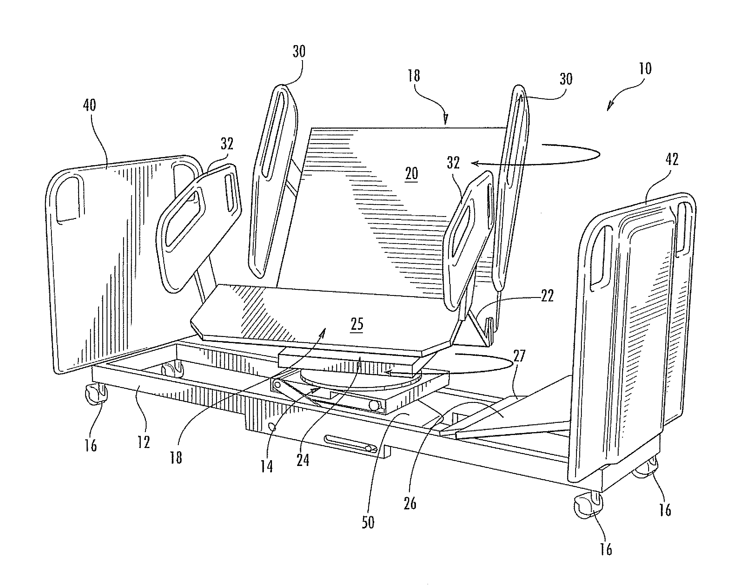 Hospital chair beds with drop foot section