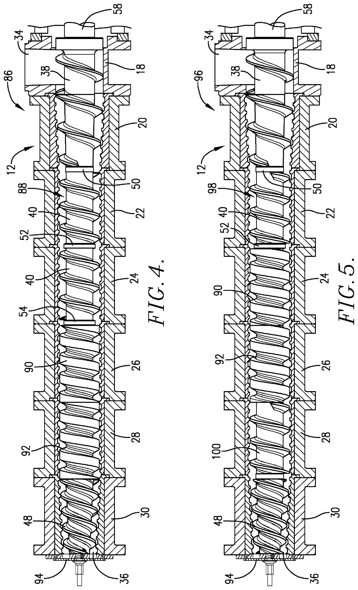 High specific mechanical energy extrusion screw assembly