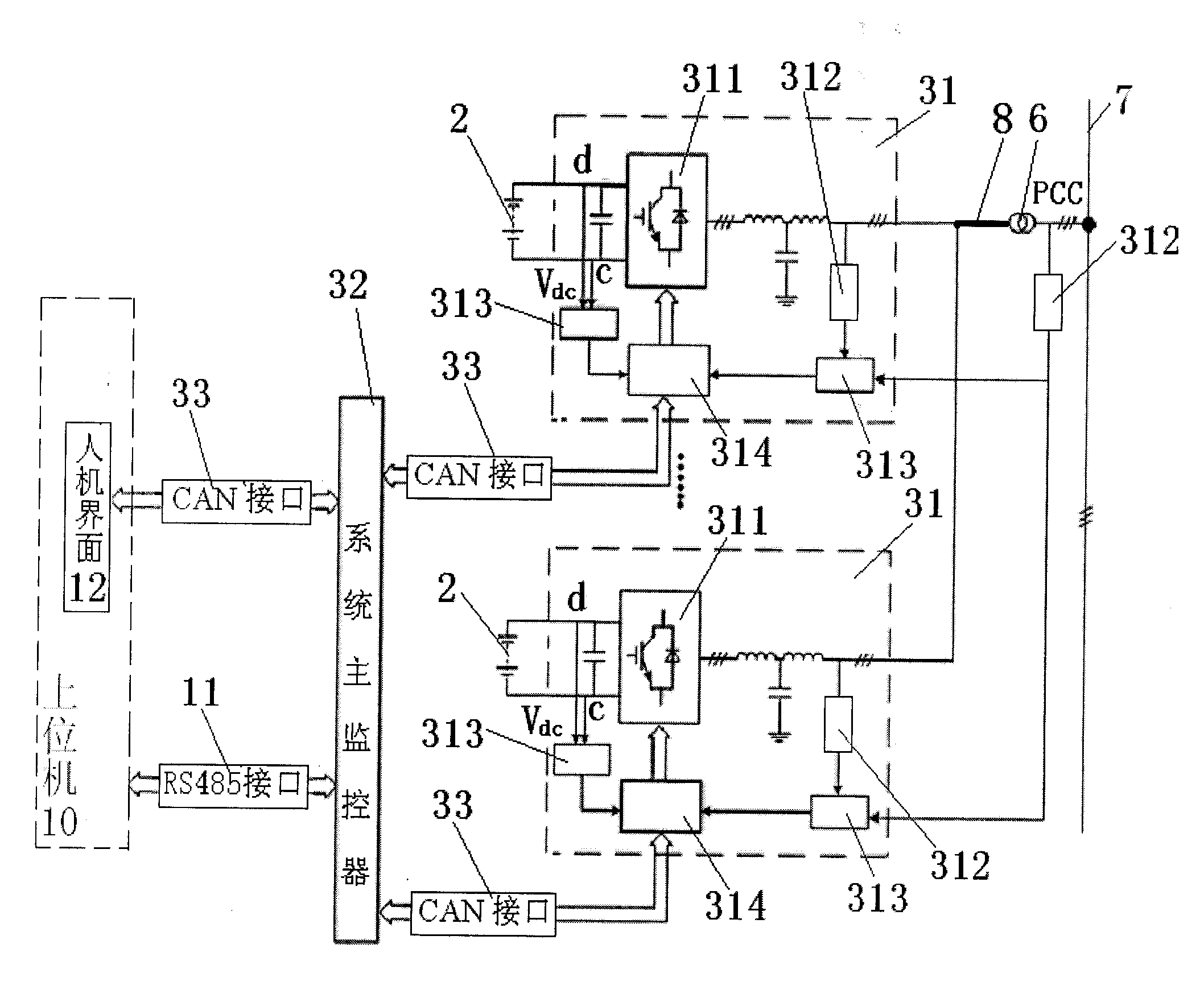 Megawatt wind power storage battery combined independent power supply system