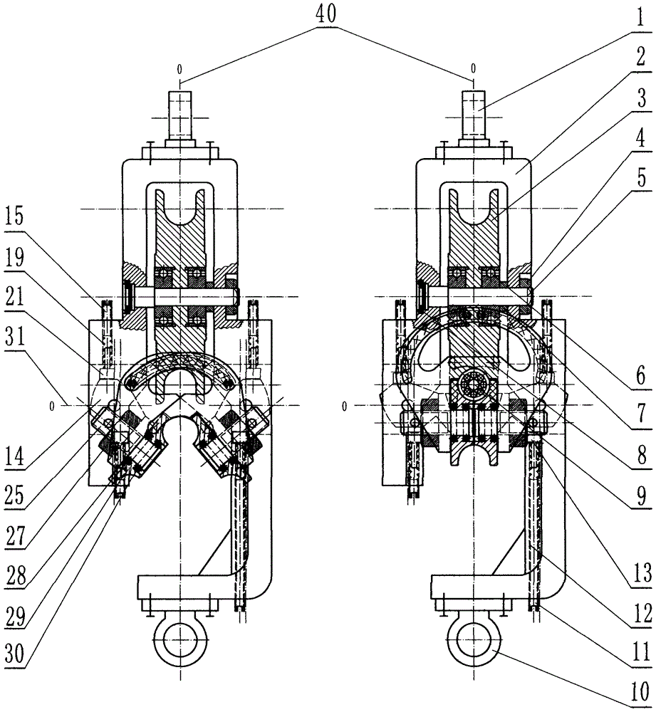 Plunger spring, synchronous opening and closing and five-wheel rapid hanging-in or quitting crane tackle